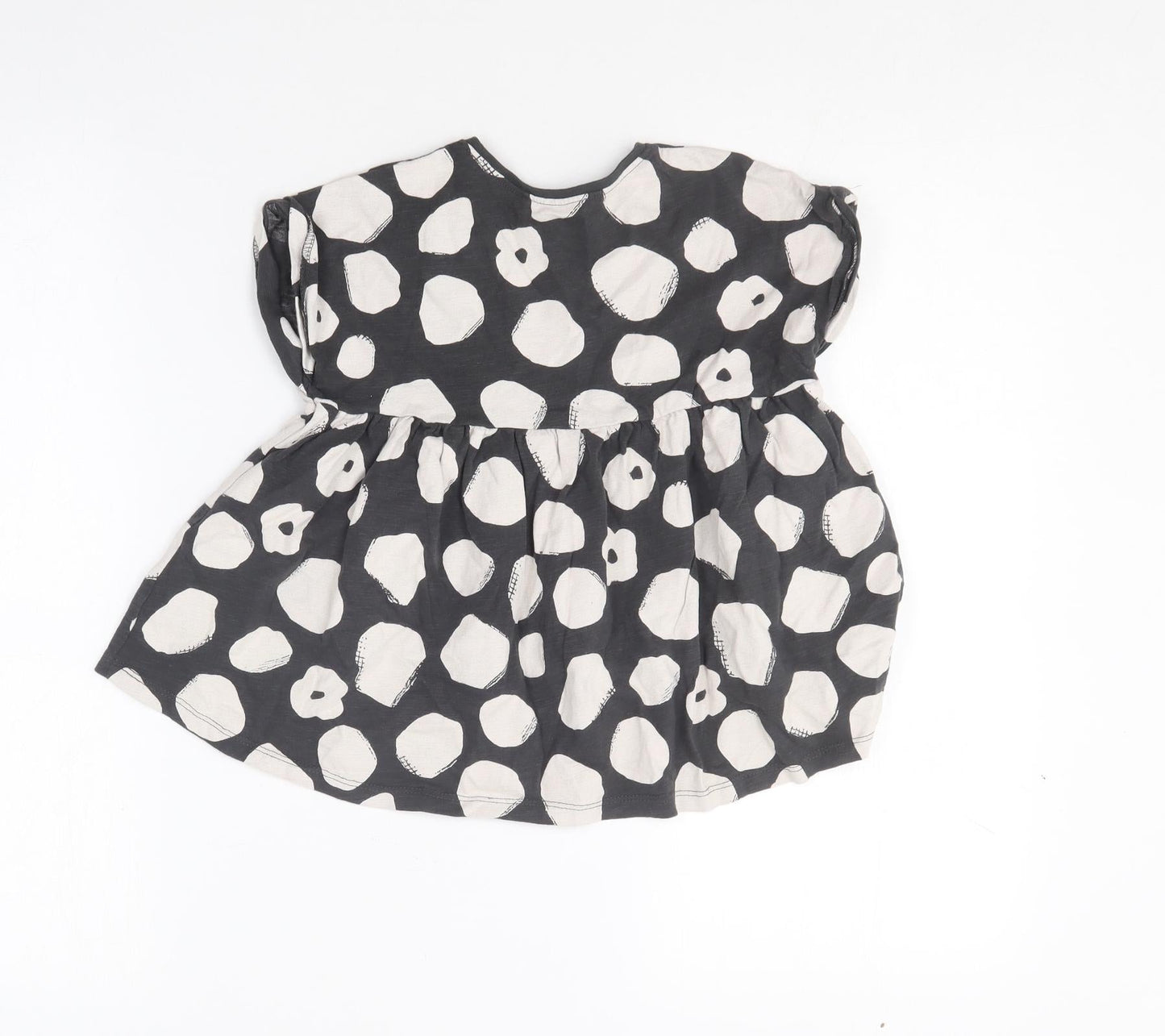 NEXT Girls Grey Polka Dot Cotton Skater Dress  Size 2-3 Years  Round Neck
