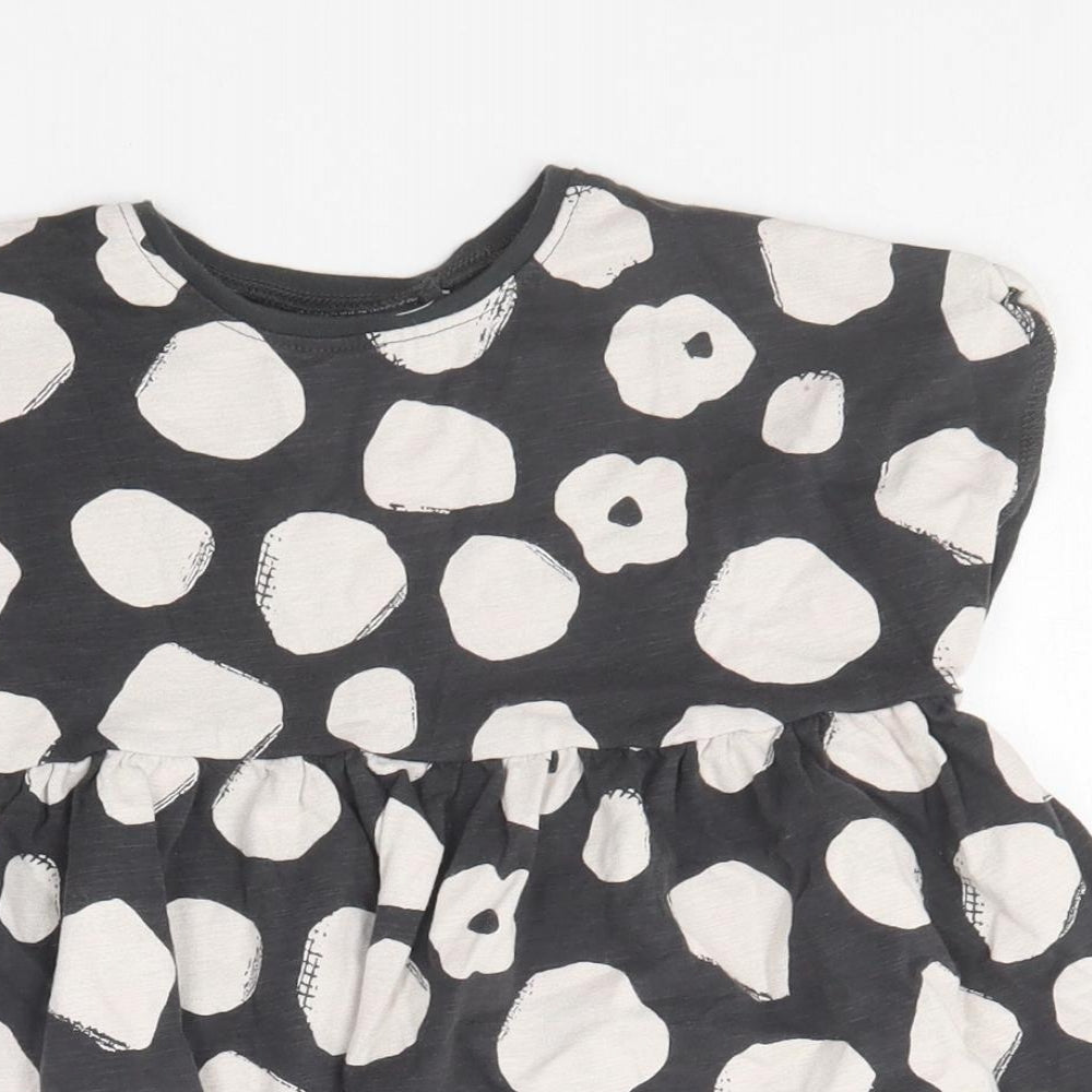 NEXT Girls Grey Polka Dot Cotton Skater Dress  Size 2-3 Years  Round Neck