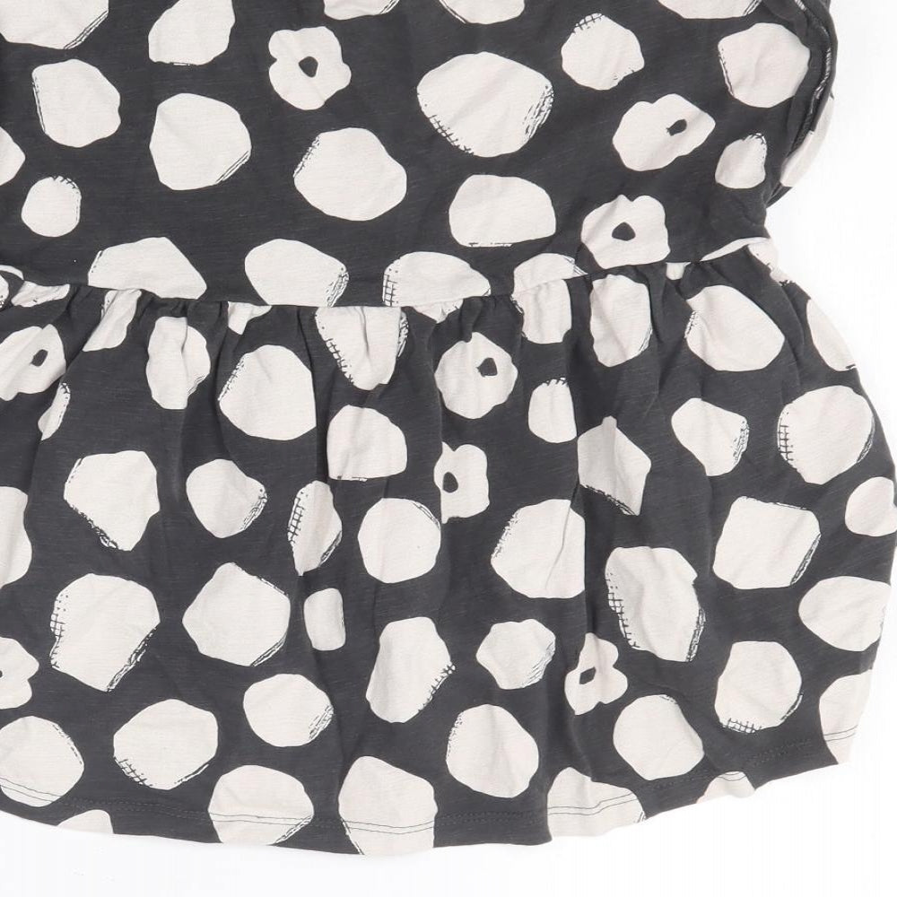 NEXT Girls Grey Polka Dot Cotton Skater Dress  Size 2-3 Years  Round Neck