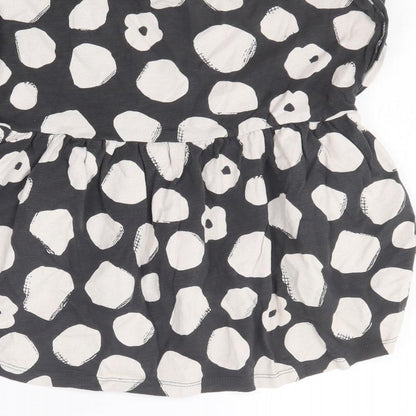 NEXT Girls Grey Polka Dot Cotton Skater Dress  Size 2-3 Years  Round Neck