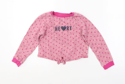 United Colors of Benetton Girls Pink Round Neck Geometric Cotton Pullover Jumper Size XS   - Love heart print.