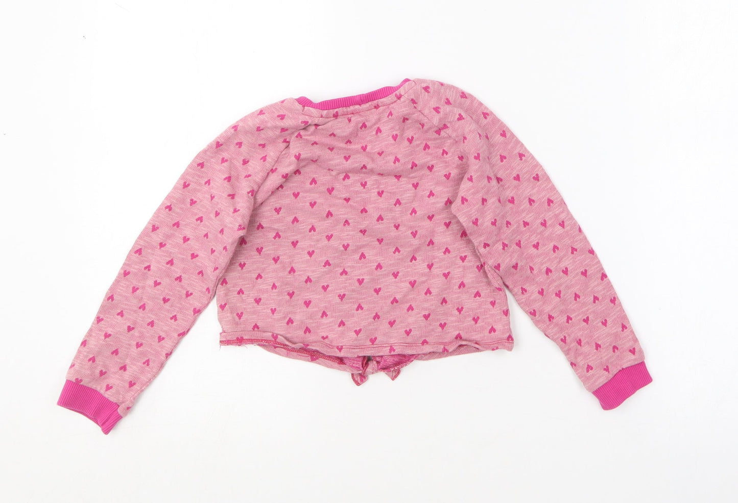 United Colors of Benetton Girls Pink Round Neck Geometric Cotton Pullover Jumper Size XS   - Love heart print.