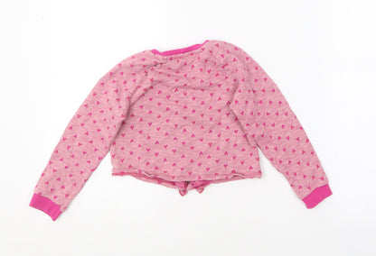 United Colors of Benetton Girls Pink Round Neck Geometric Cotton Pullover Jumper Size XS   - Love heart print.