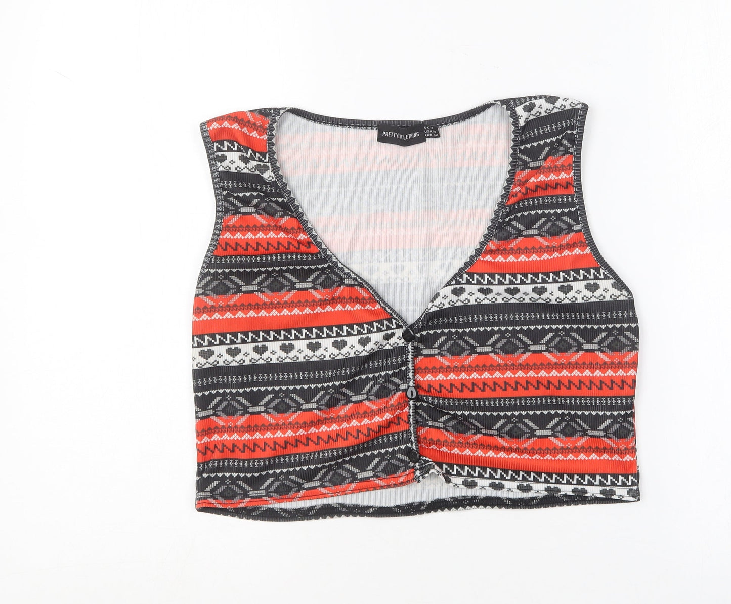 Womens UK Size 14 PRETTYLITTLETHING Multicoloured Cropped T-Shirt