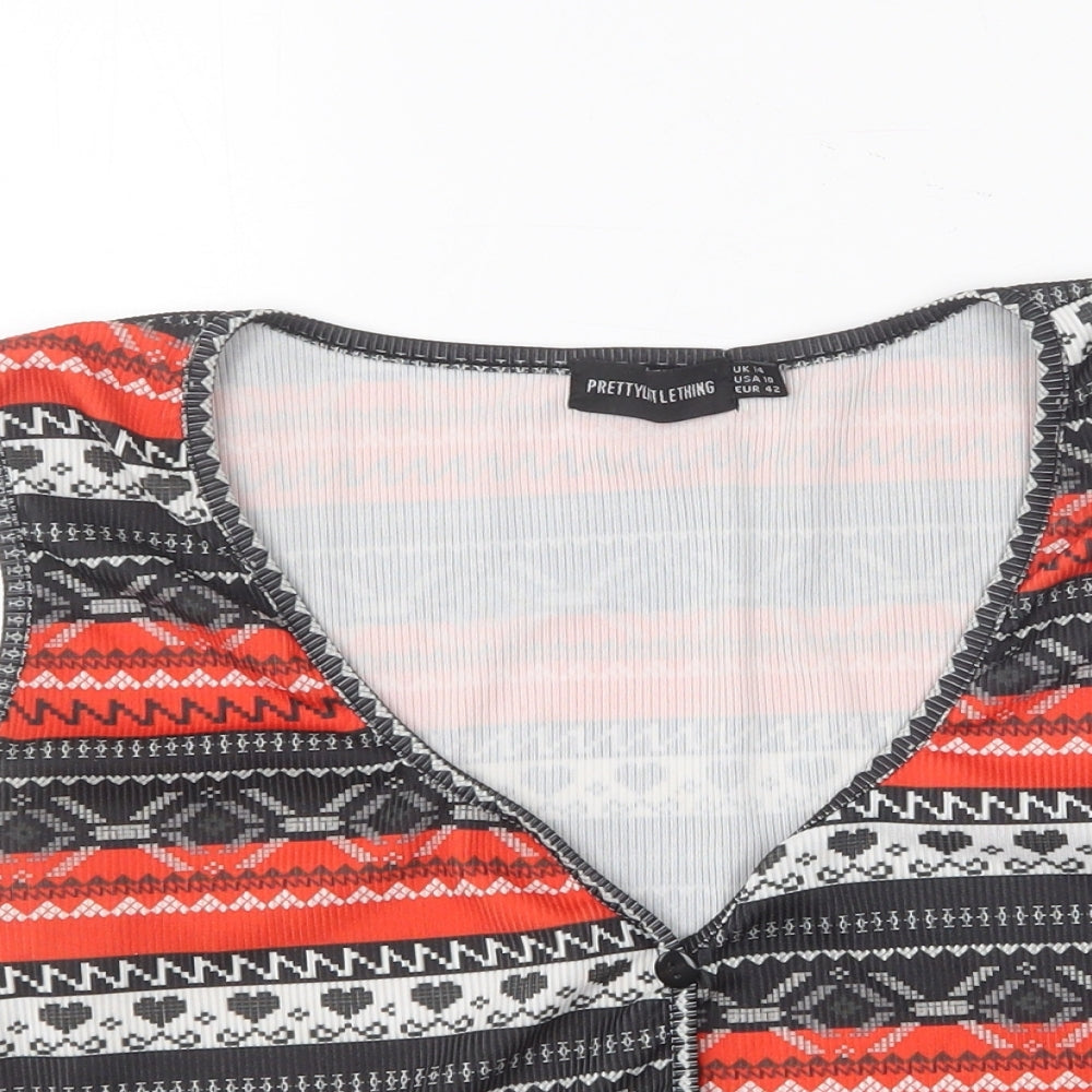Womens UK Size 14 PRETTYLITTLETHING Multicoloured Cropped T-Shirt