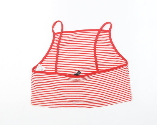 New Look Womens Red Striped Polyester Cropped T-Shirt Size 16 Square Neck