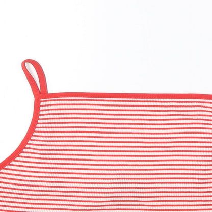New Look Womens Red Striped Polyester Cropped T-Shirt Size 16 Square Neck