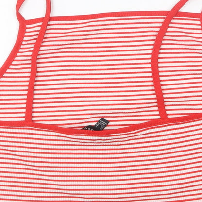 New Look Womens Red Striped Polyester Cropped T-Shirt Size 16 Square Neck