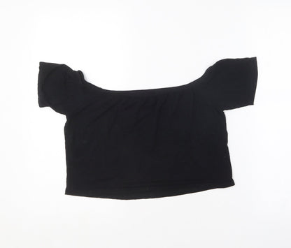 Womens UK Size 14 PRETTYLITTLETHING Black Cropped T-Shirt