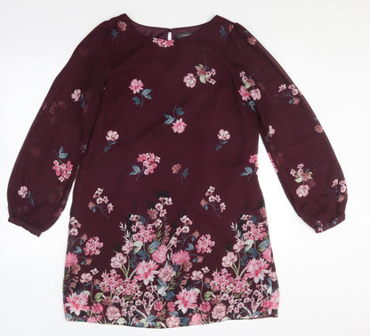Primark Womens Purple Floral Polyester Shift  Size 12  Round Neck