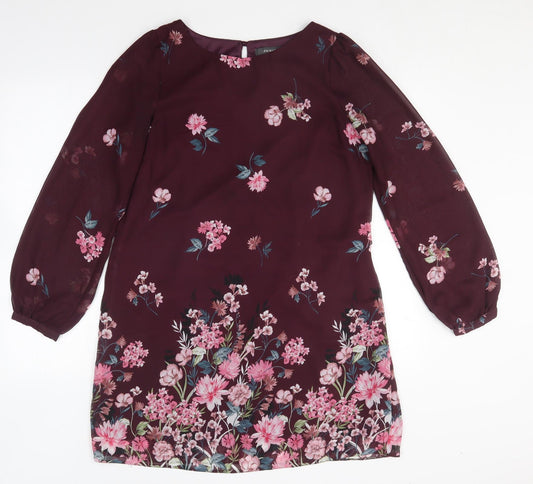 Primark Womens Purple Floral Polyester Shift  Size 12  Round Neck