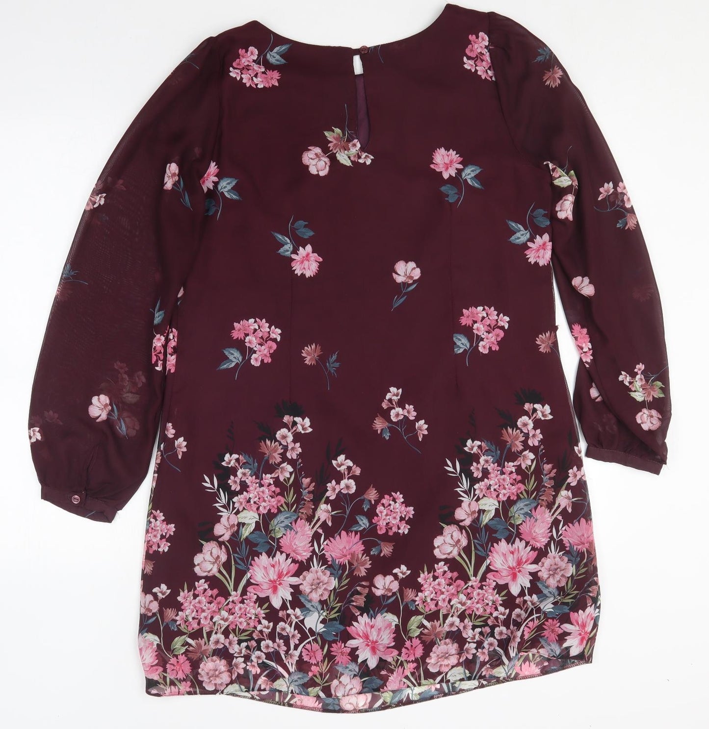 Primark Womens Purple Floral Polyester Shift  Size 12  Round Neck