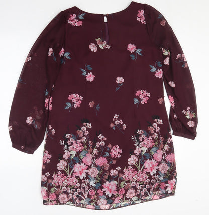 Primark Womens Purple Floral Polyester Shift  Size 12  Round Neck