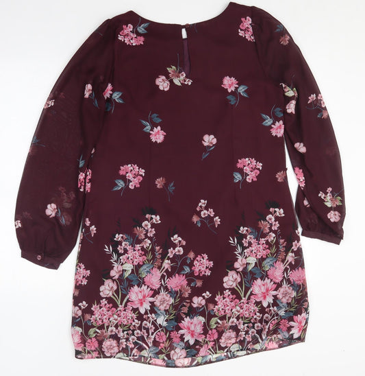 Primark Womens Purple Floral Polyester Shift  Size 12  Round Neck