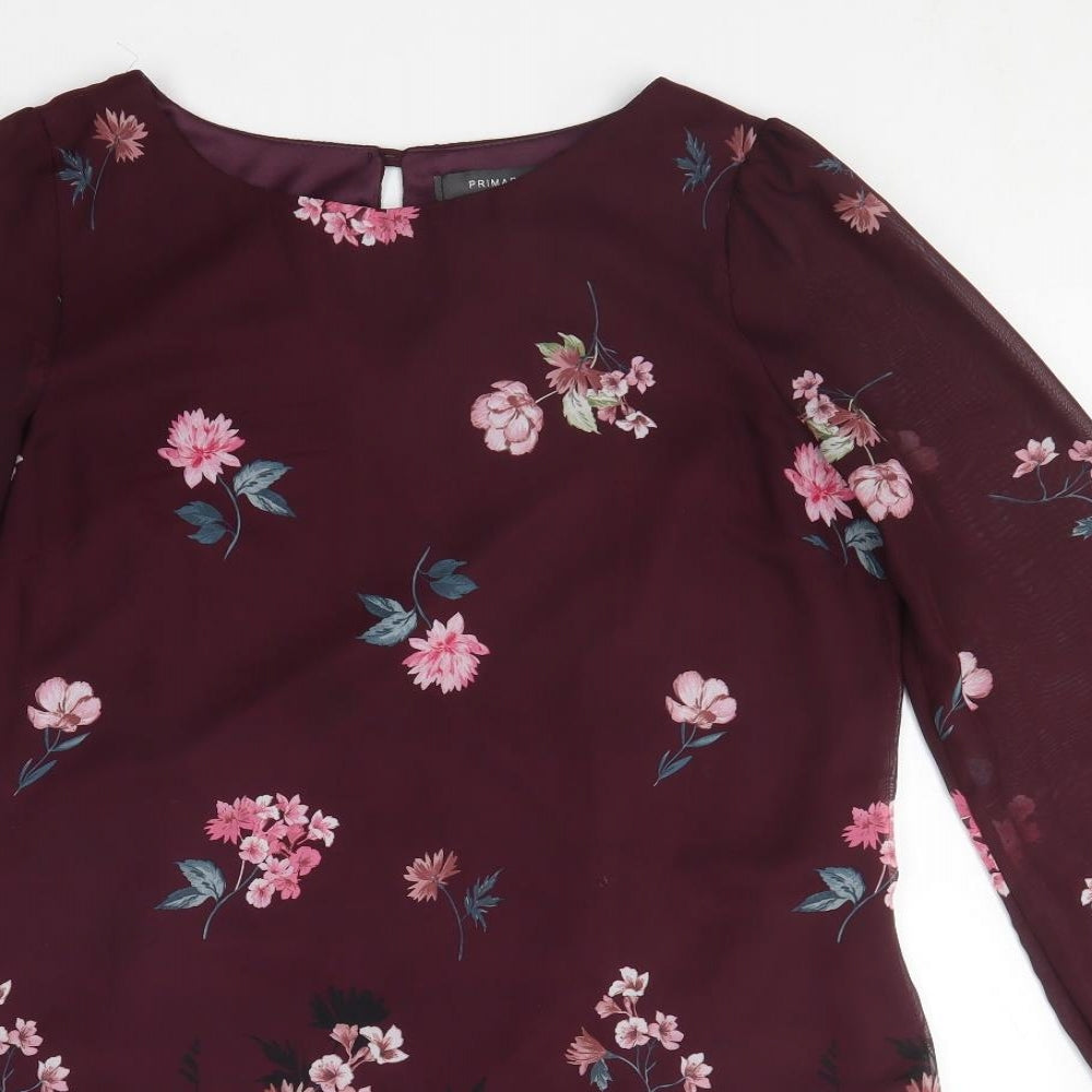 Primark Womens Purple Floral Polyester Shift  Size 12  Round Neck