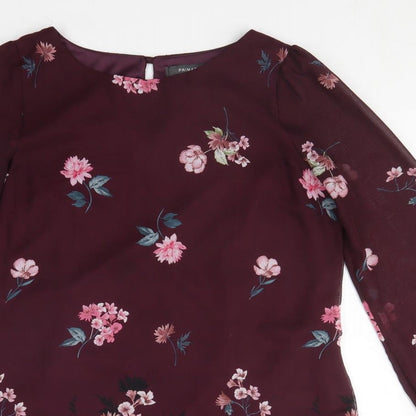 Primark Womens Purple Floral Polyester Shift  Size 12  Round Neck