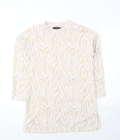 F&F Womens Beige Round Neck Animal Print Polyester Pullover Jumper Size 12