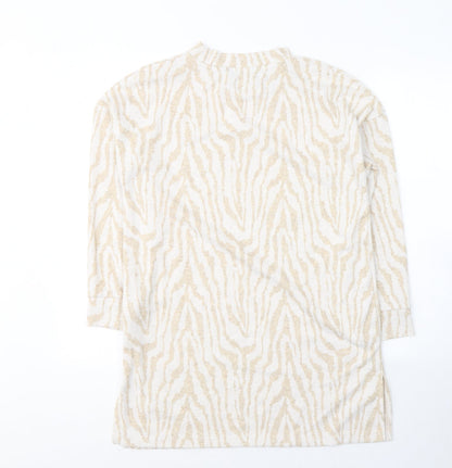 F&F Womens Beige Round Neck Animal Print Polyester Pullover Jumper Size 12