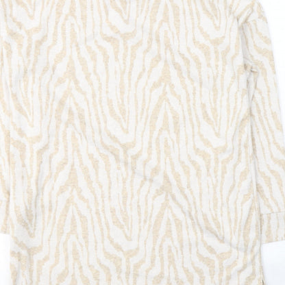 F&F Womens Beige Round Neck Animal Print Polyester Pullover Jumper Size 12