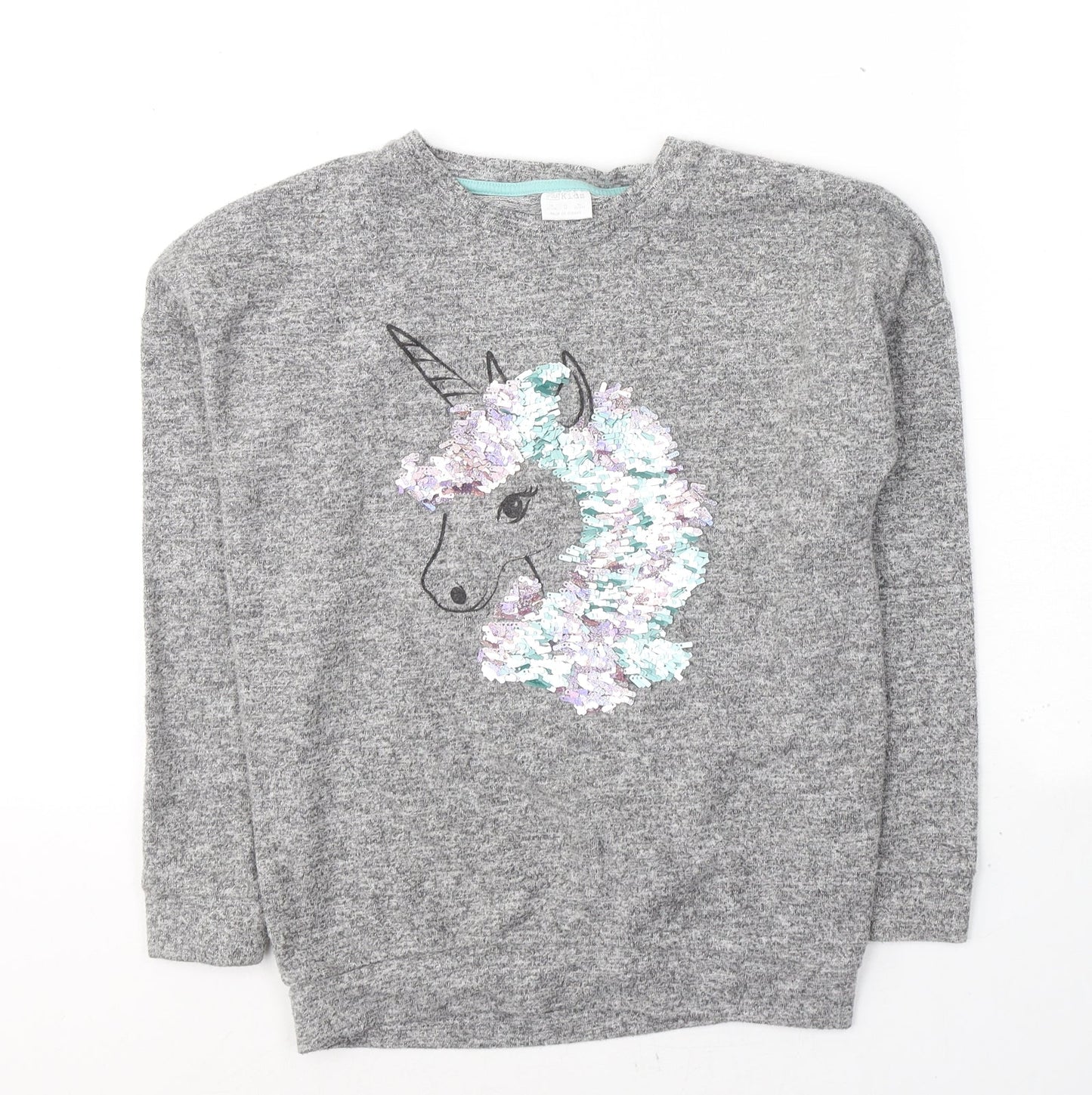 F&F Girls Grey Round Neck  Viscose Pullover Jumper Size 11-12 Years  Pullover - Unicorn