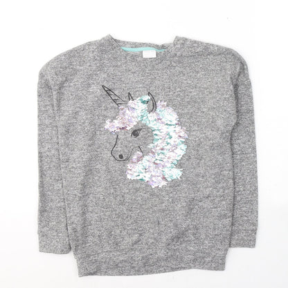 F&F Girls Grey Round Neck  Viscose Pullover Jumper Size 11-12 Years  Pullover - Unicorn