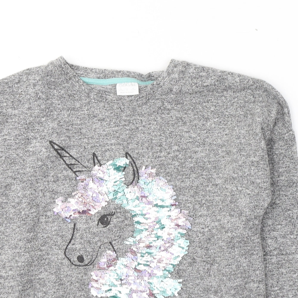 F&F Girls Grey Round Neck  Viscose Pullover Jumper Size 11-12 Years  Pullover - Unicorn