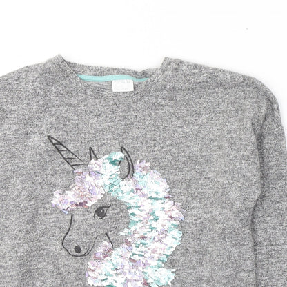 F&F Girls Grey Round Neck  Viscose Pullover Jumper Size 11-12 Years  Pullover - Unicorn