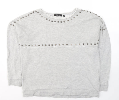 New Look Womens Grey  Cotton Jersey Blouse Size 12 Round Neck