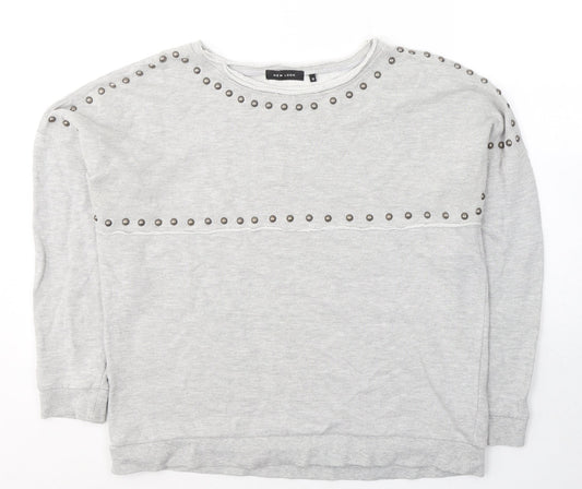 New Look Womens Grey  Cotton Jersey Blouse Size 12 Round Neck