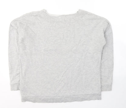 New Look Womens Grey  Cotton Jersey Blouse Size 12 Round Neck