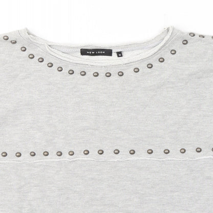 New Look Womens Grey  Cotton Jersey Blouse Size 12 Round Neck