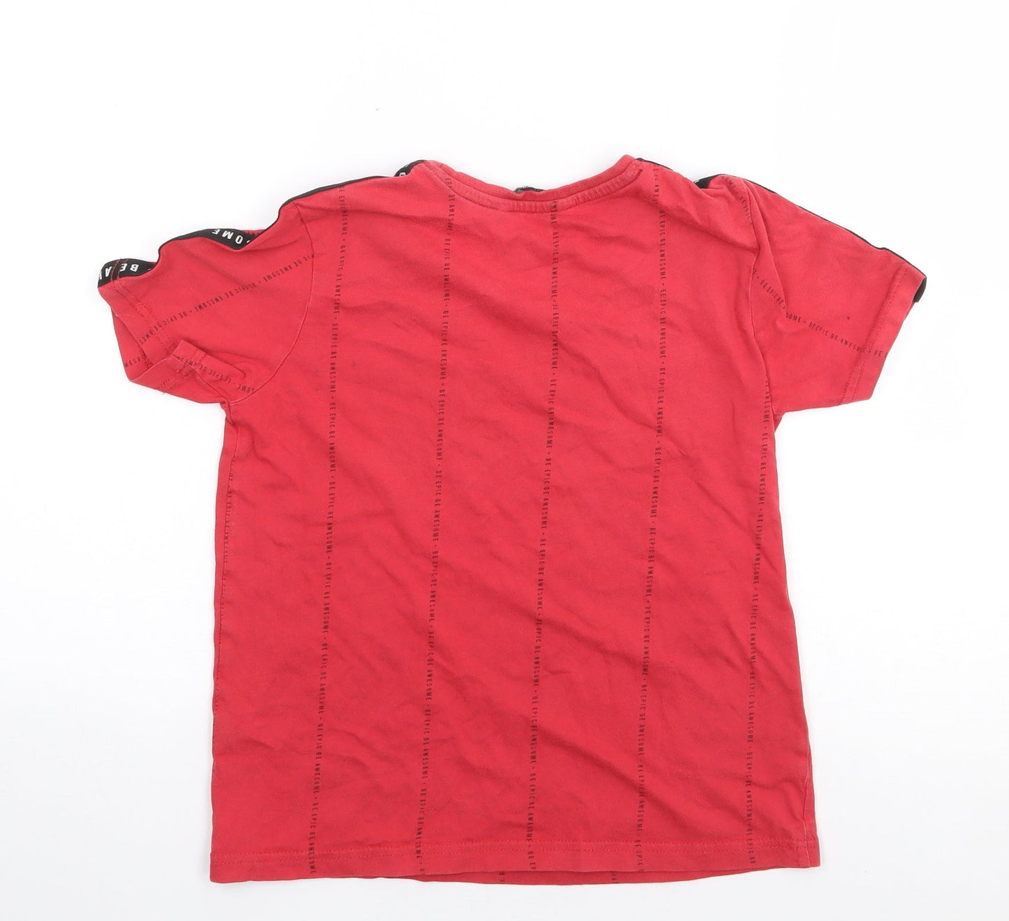 George Boys Red Geometric 100% Cotton Jersey T-Shirt Size 9-10 Years Crew Neck Pullover