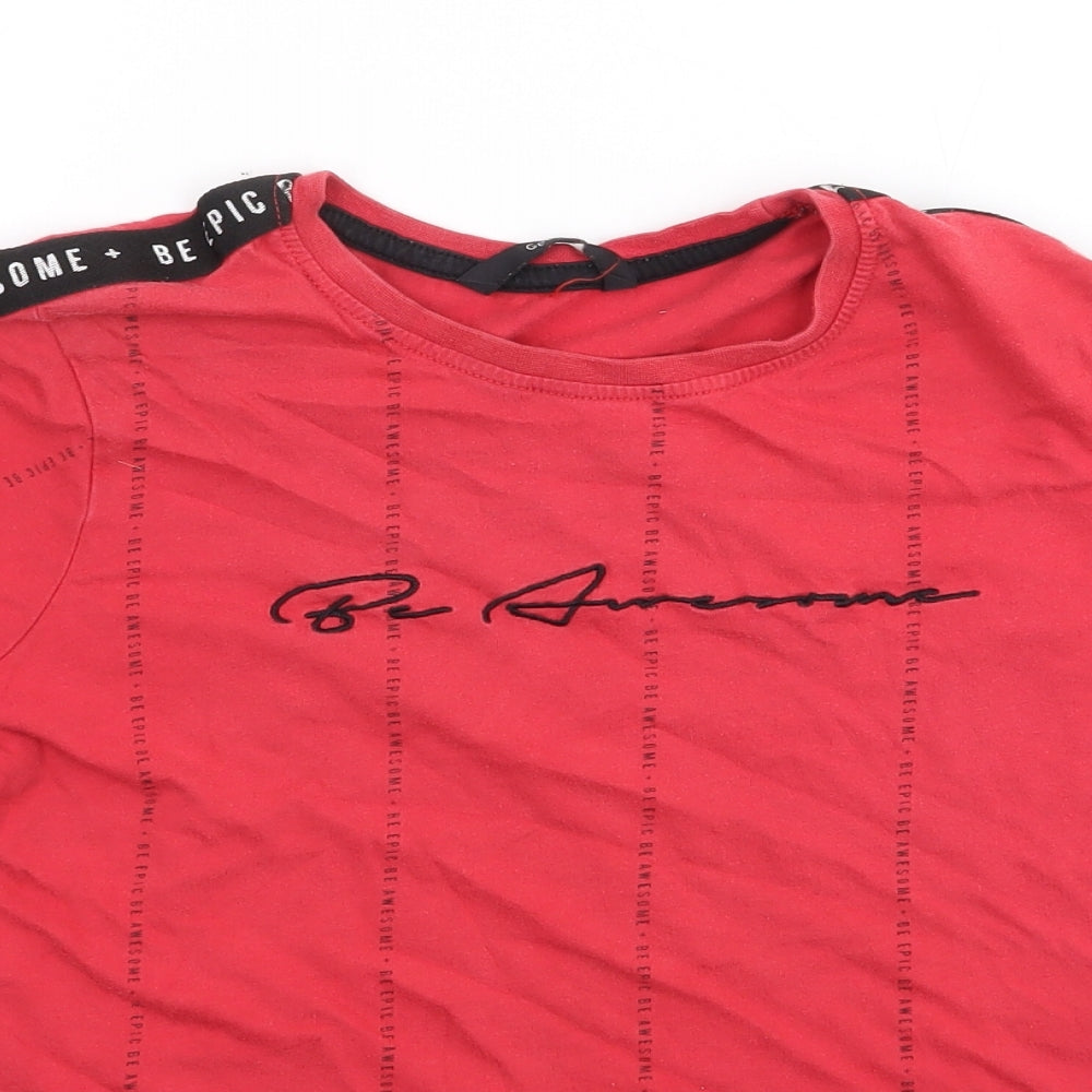 George Boys Red Geometric 100% Cotton Jersey T-Shirt Size 9-10 Years Crew Neck Pullover