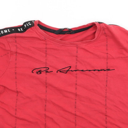 George Boys Red Geometric 100% Cotton Jersey T-Shirt Size 9-10 Years Crew Neck Pullover