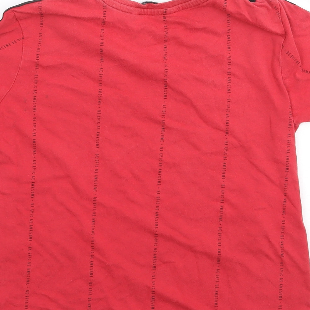 George Boys Red Geometric 100% Cotton Jersey T-Shirt Size 9-10 Years Crew Neck Pullover