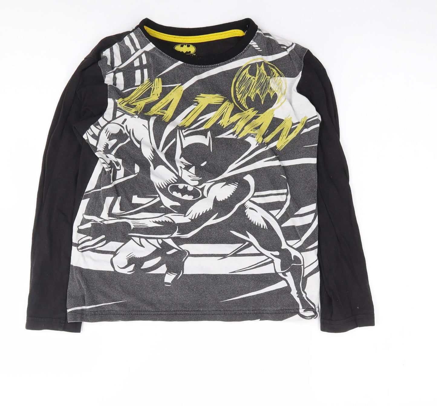 Primark Boys Black  Polyester Ringer T-Shirt Size 10-11 Years Crew Neck Pullover - Batman