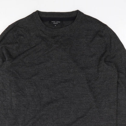 New Look Men Mens Grey Crew Neck  Acrylic Pullover Jumper Size S