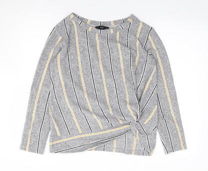F&F Womens Grey Crew Neck Striped Polyester Pullover Jumper Size 12