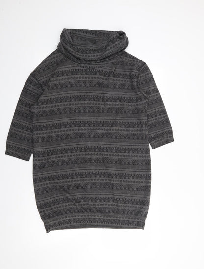 River Island Womens Grey Geometric Polyester Jumper Dress  Size 14  Roll Neck Pullover