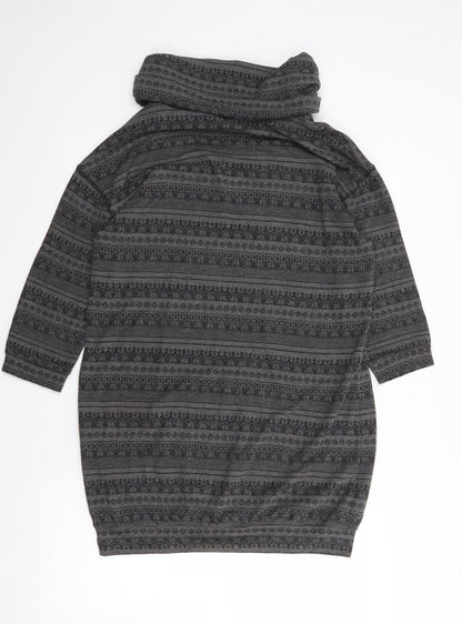 River Island Womens Grey Geometric Polyester Jumper Dress  Size 14  Roll Neck Pullover