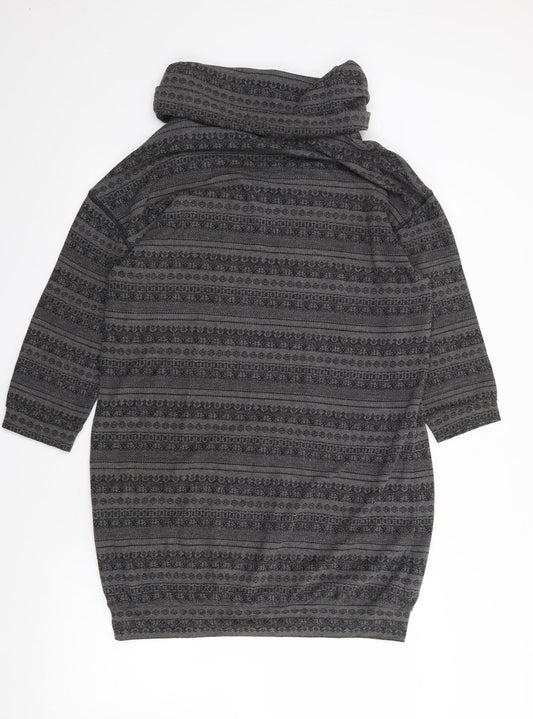 River Island Womens Grey Geometric Polyester Jumper Dress  Size 14  Roll Neck Pullover