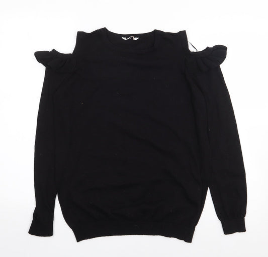 C&A Womens Black Round Neck  Polyester Pullover Jumper Size S