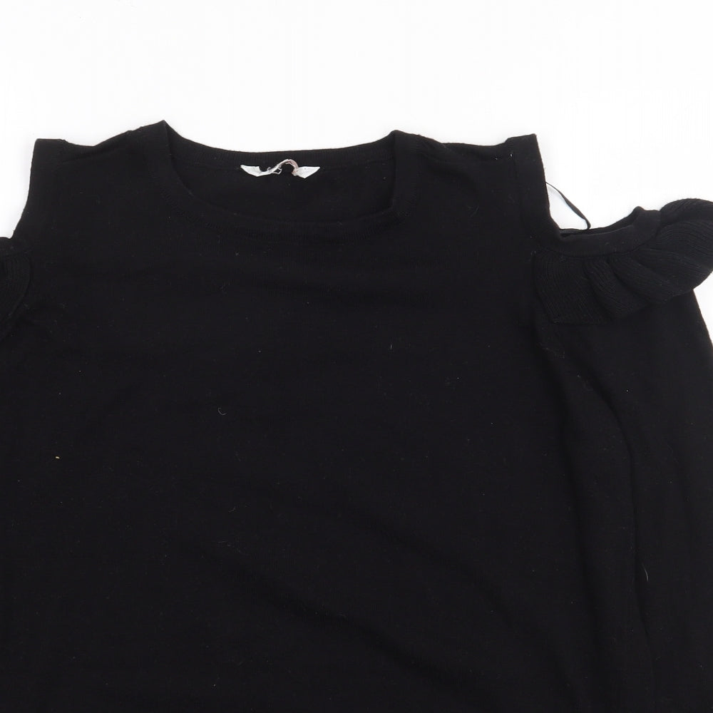 C&A Womens Black Round Neck  Polyester Pullover Jumper Size S