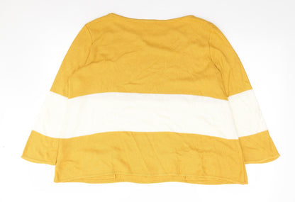 TU Womens Yellow Round Neck Striped Acrylic Pullover Jumper Size 12