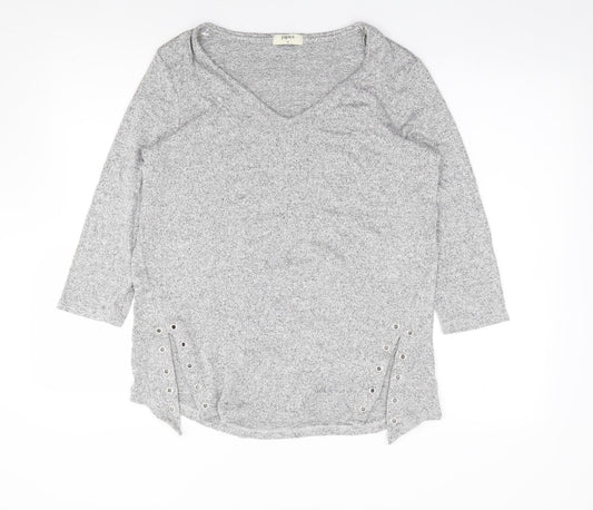 Papaya Womens Grey  Viscose Jersey T-Shirt Size 12 V-Neck