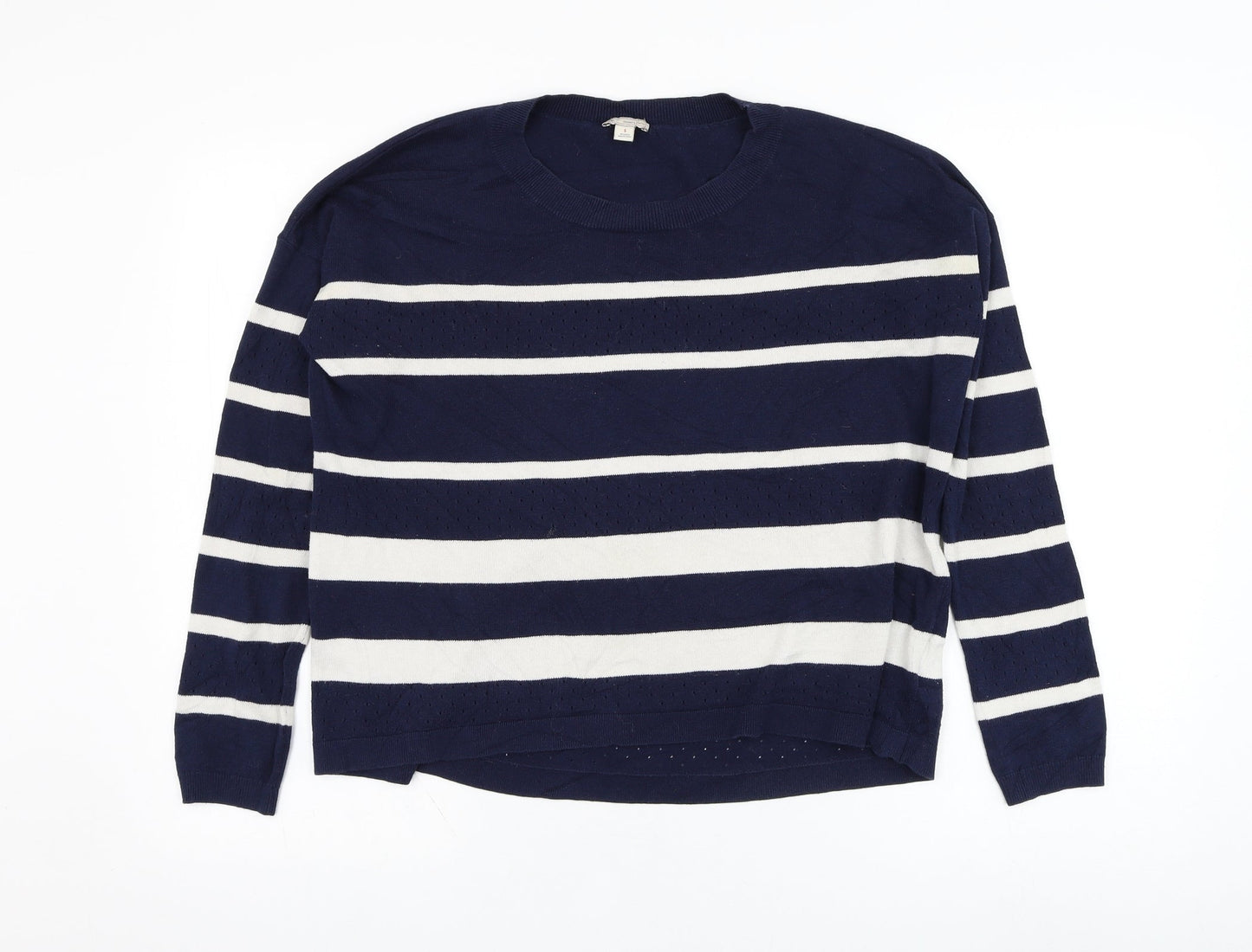 Gap Womens Blue Round Neck Striped Camel Pullover Jumper Size S