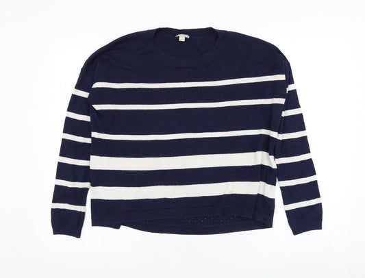 Gap Womens Blue Round Neck Striped Camel Pullover Jumper Size S