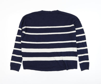 Gap Womens Blue Round Neck Striped Camel Pullover Jumper Size S