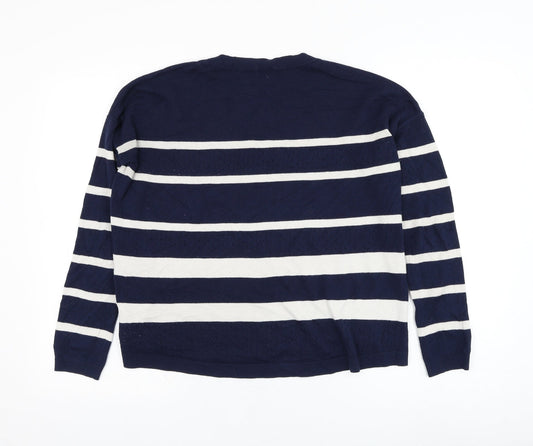 Gap Womens Blue Round Neck Striped Camel Pullover Jumper Size S