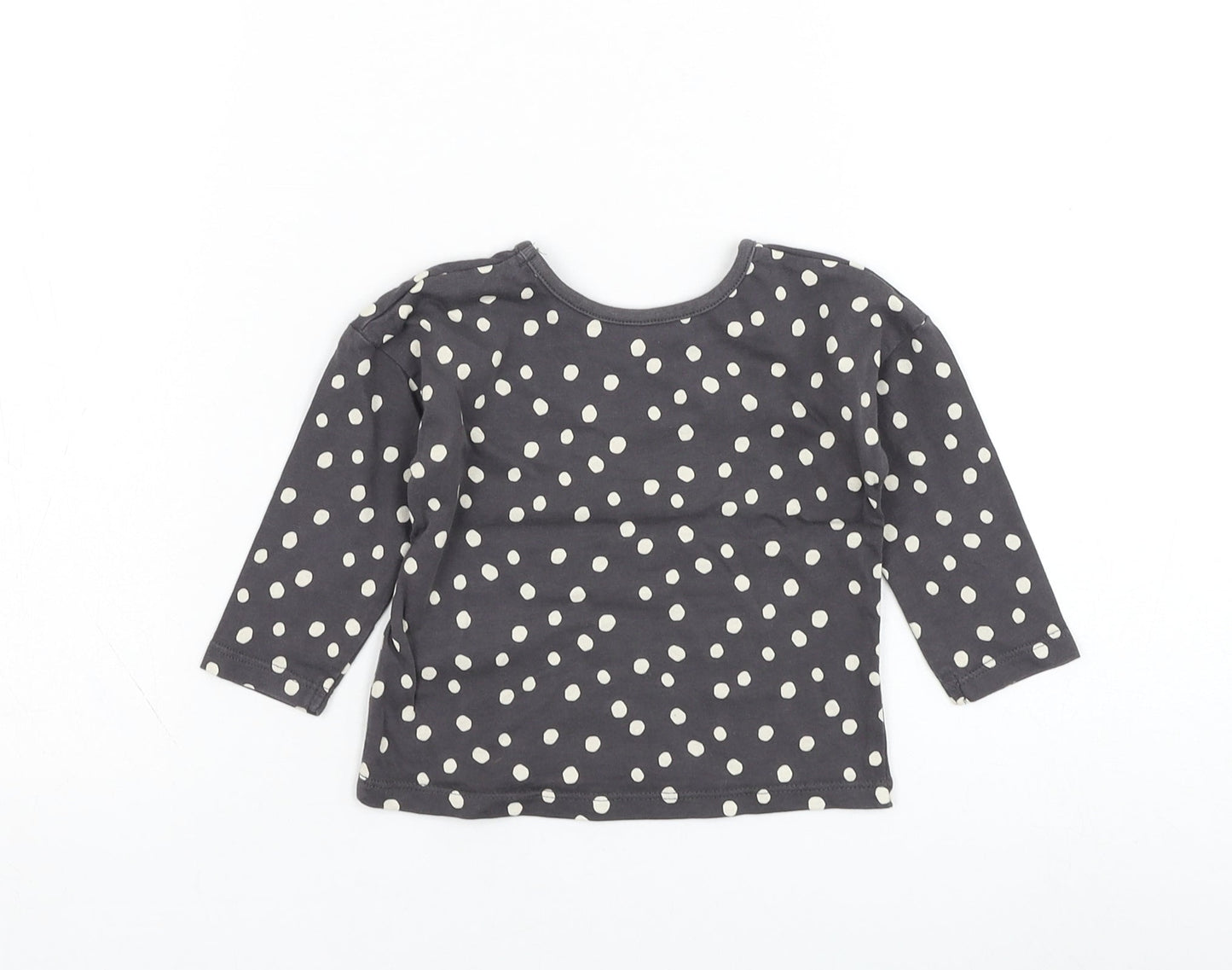 George Girls Grey Polka Dot Cotton Basic T-Shirt Size 6-9 Months Round Neck Pullover